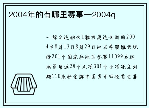 2004年的有哪里赛事—2004q